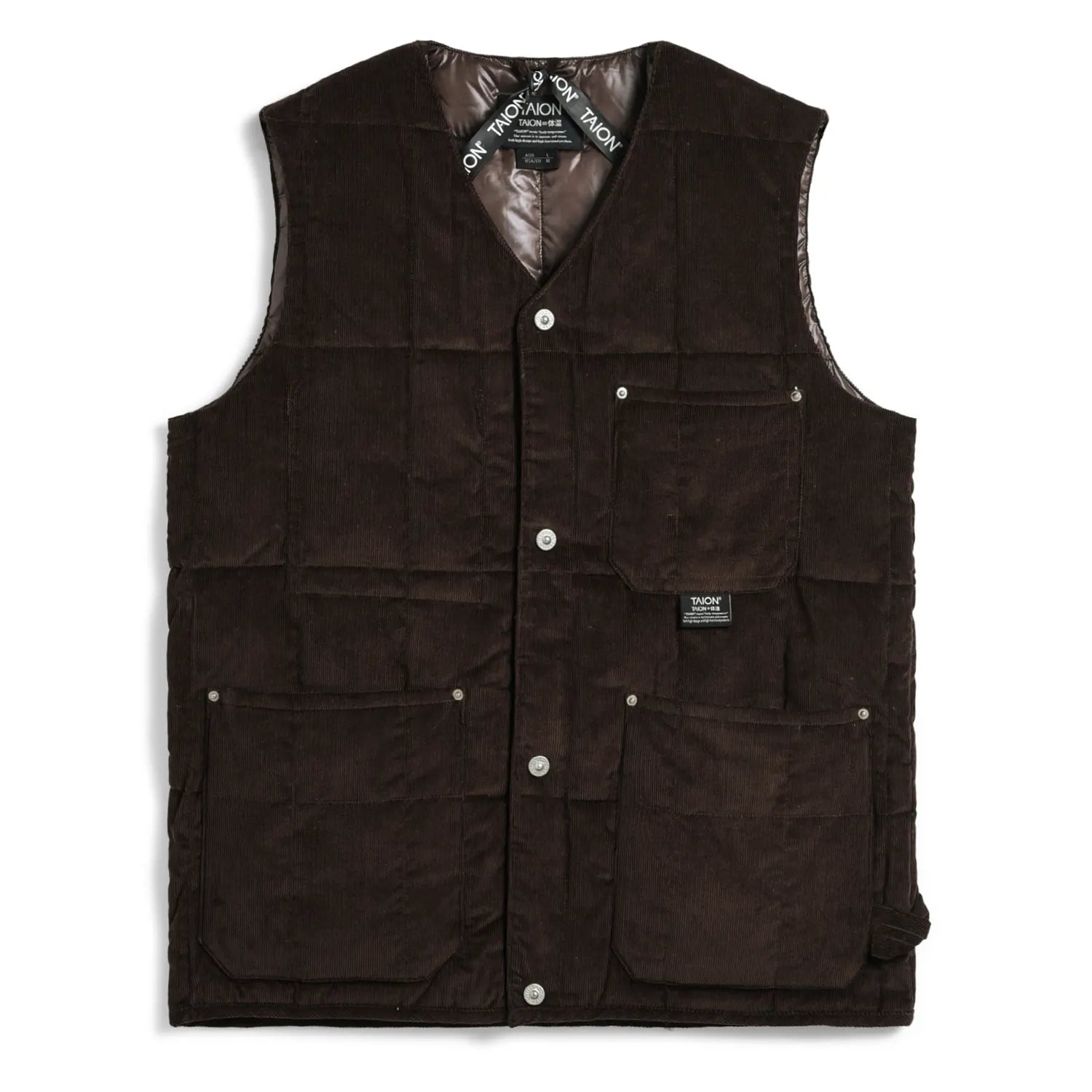 Unisex Work V Neck Button Corduroy x Down Vest