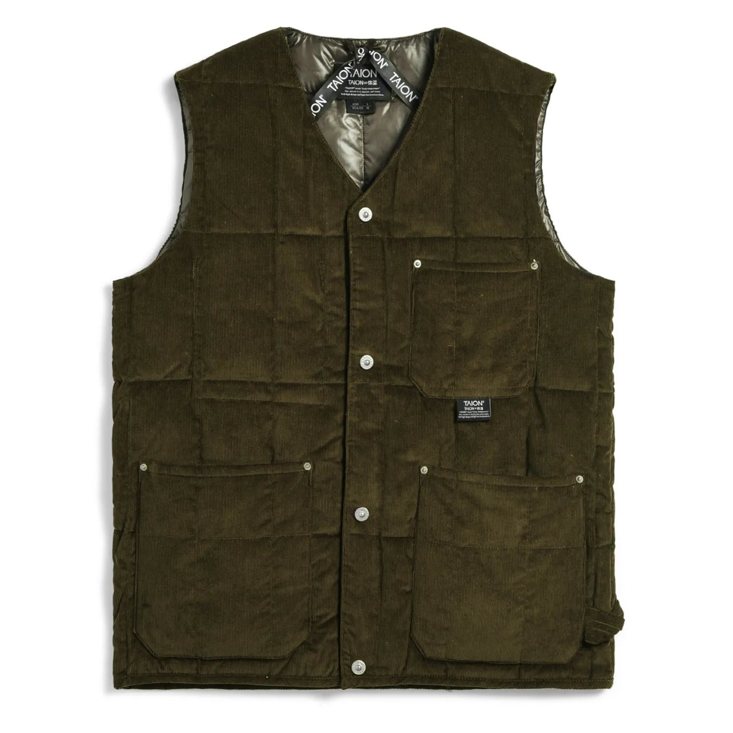 Unisex Work V Neck Button Corduroy x Down Vest