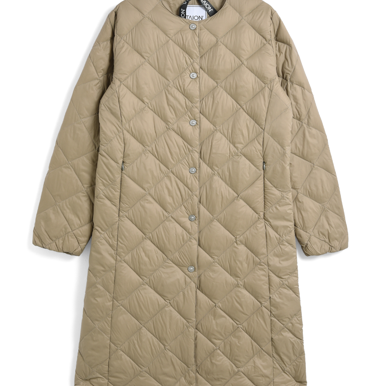 City Single Snap Button Crew Neck Long Down Coat