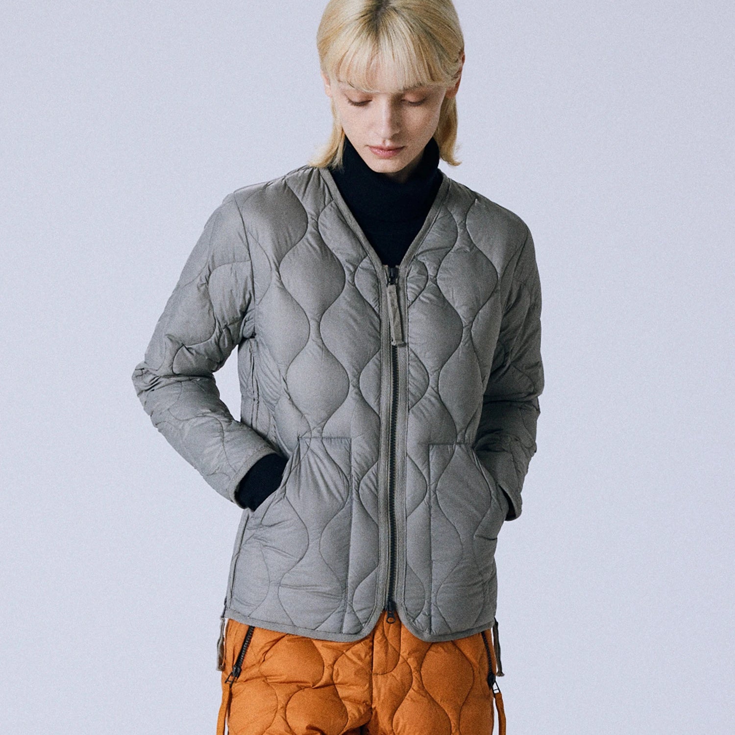 TAION Unisex Military W-Zip V-Neck Down Jacket (Soft Shell)