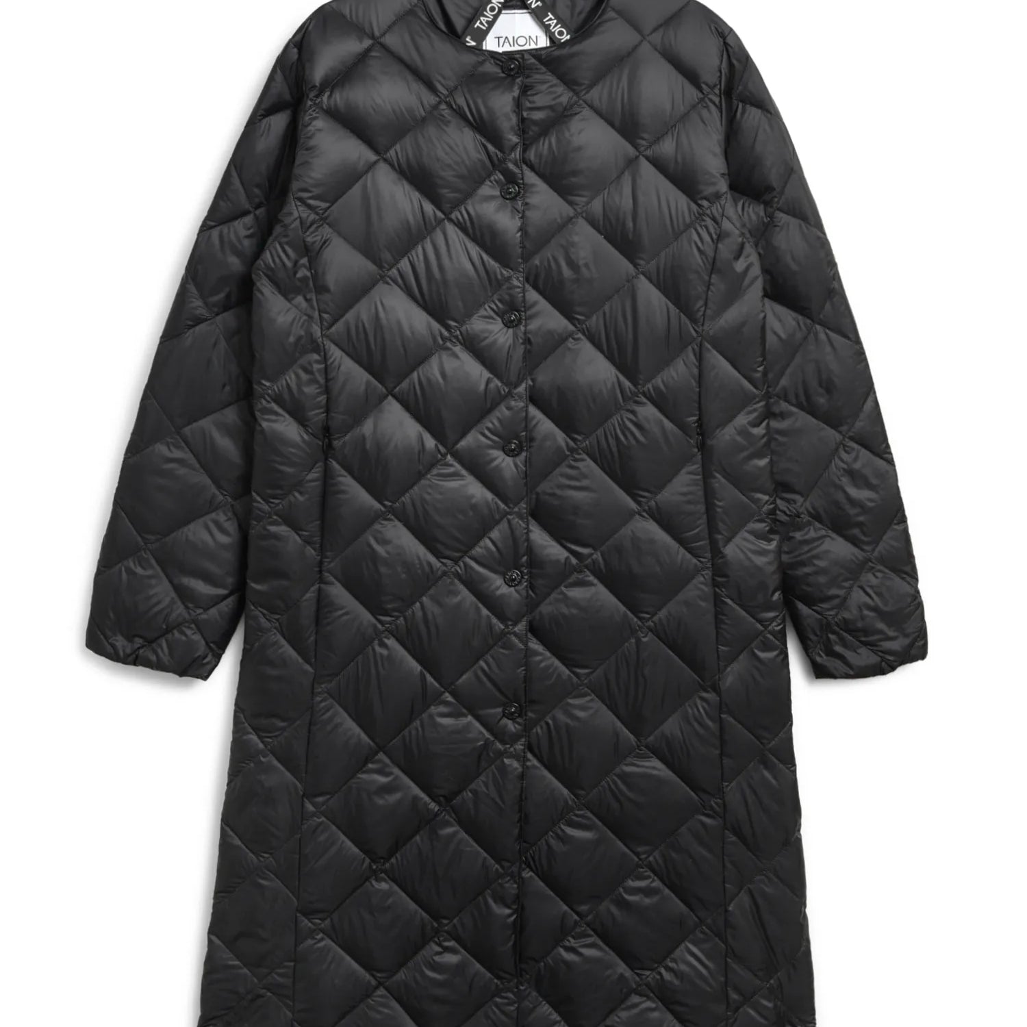 City Single Snap Button Crew Neck Long Down Coat