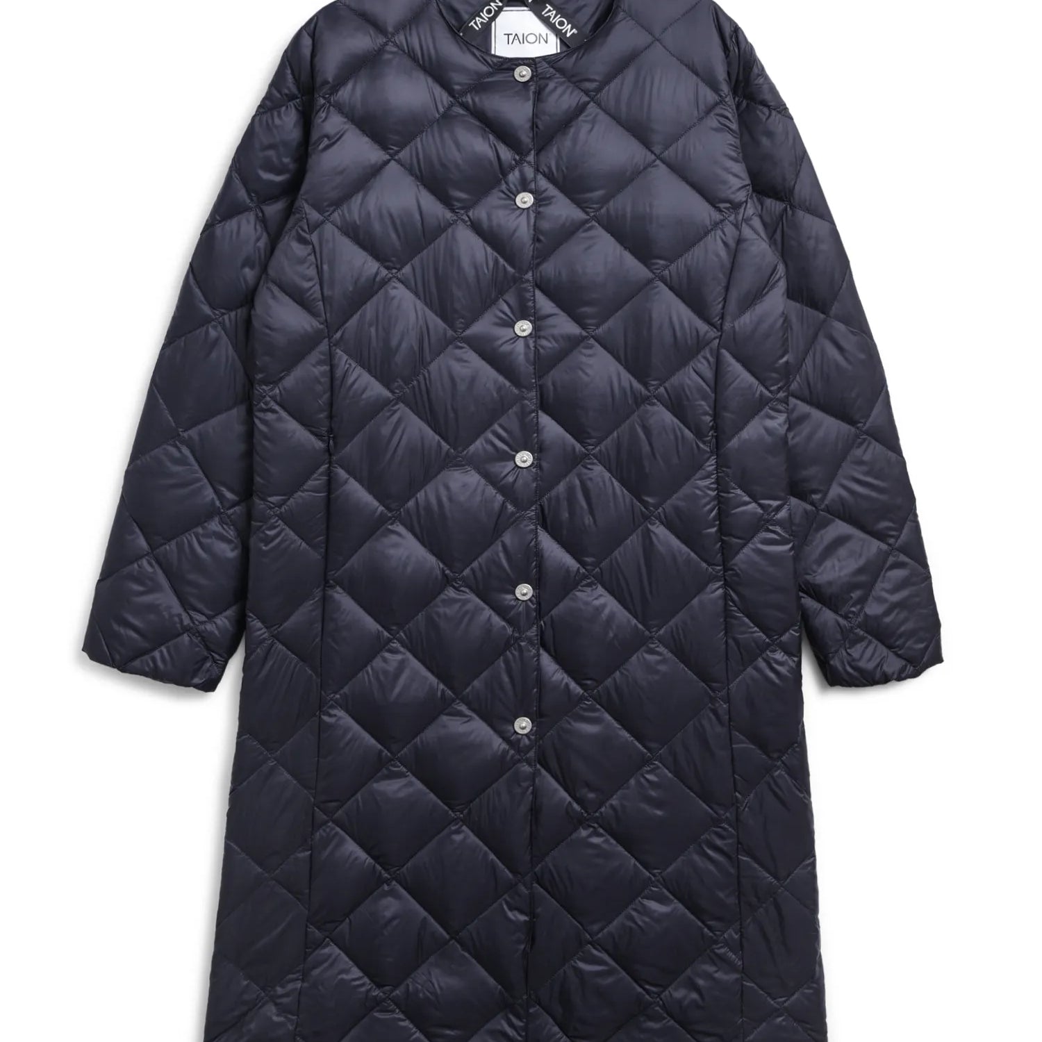 City Single Snap Button Crew Neck Long Down Coat