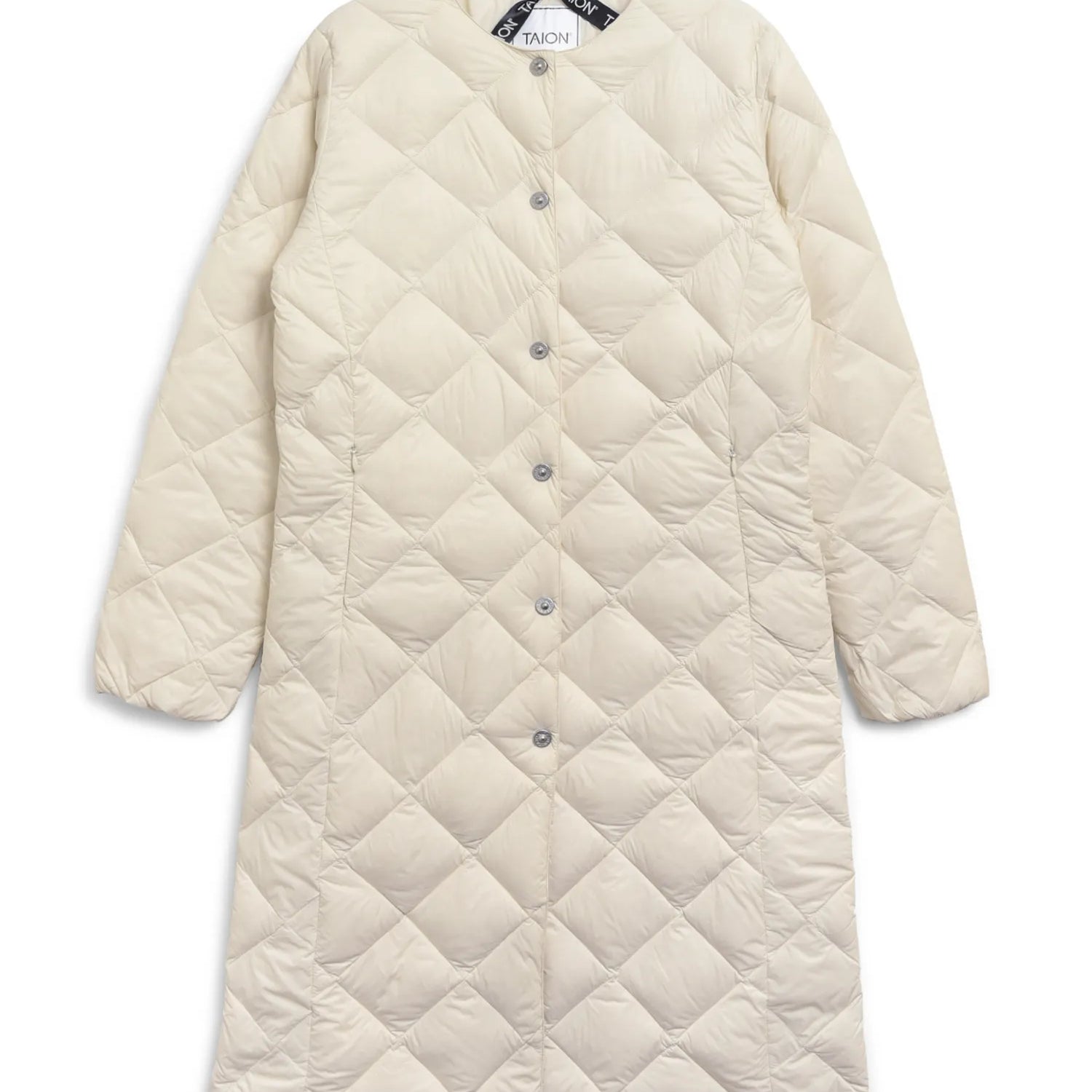 City Single Snap Button Crew Neck Long Down Coat