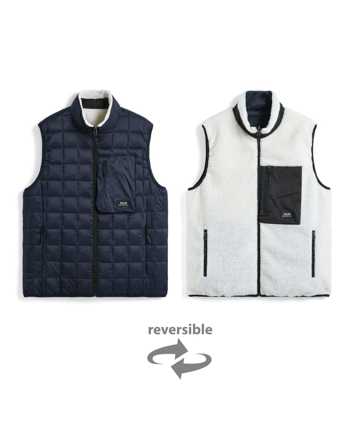 Unisex Mountain Reversible "Down×Light boa" Hi Neck Vest