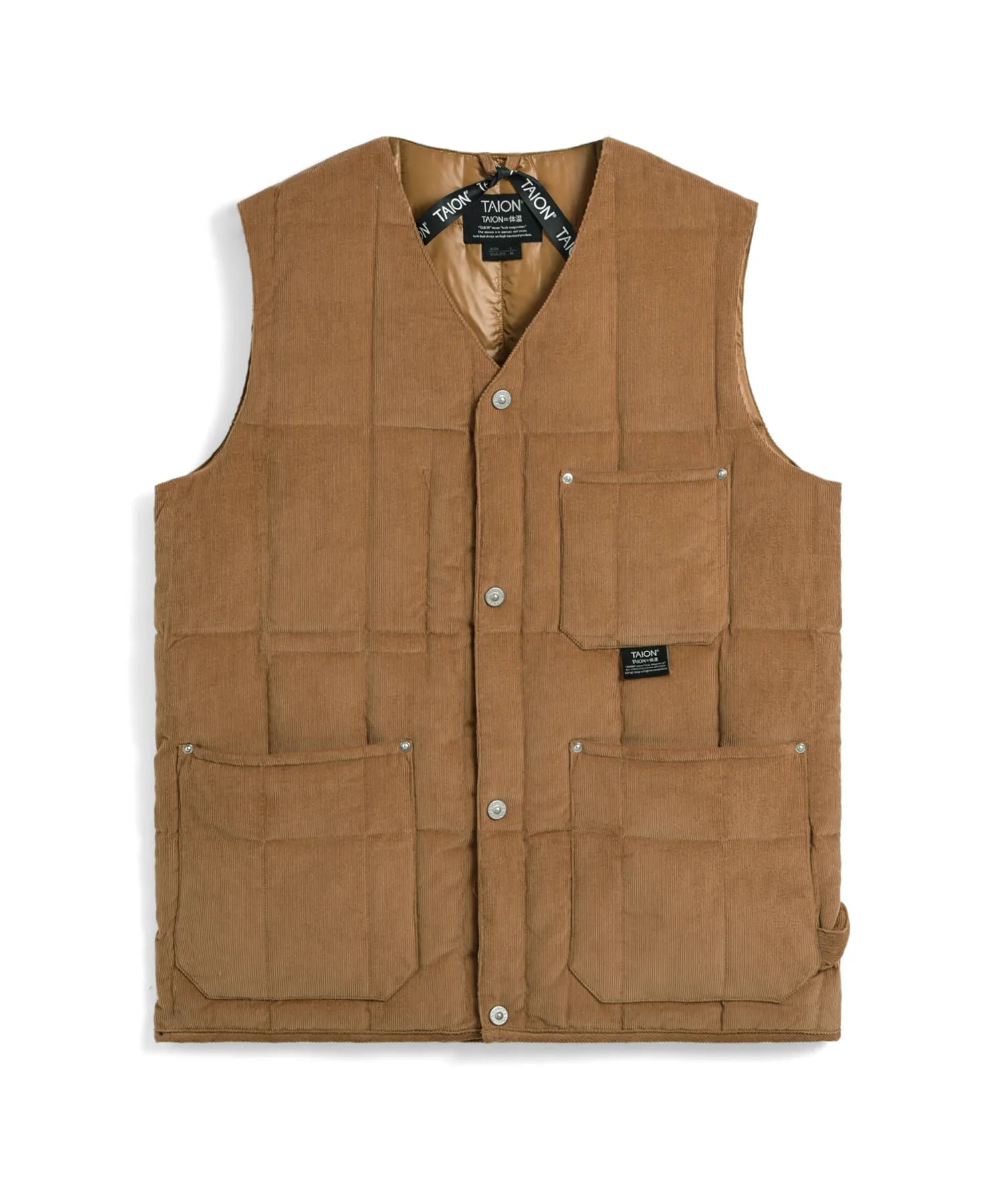 Unisex Work V Neck Button Corduroy x Down Vest