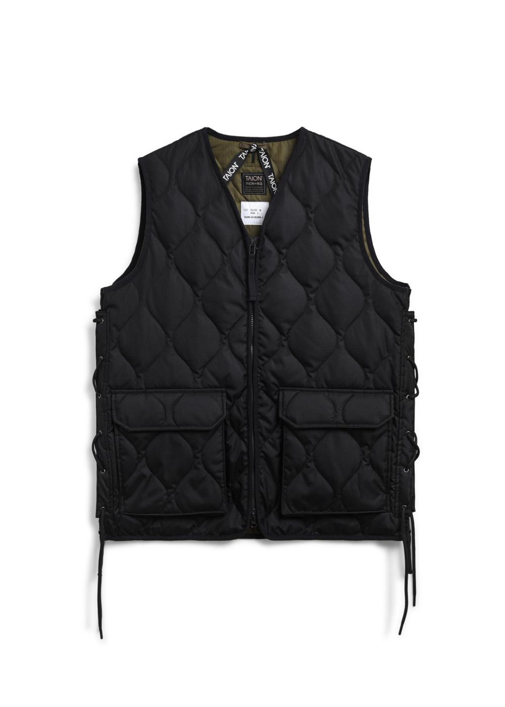 TAION Unisex Military W-Zip Lace Up V-Neck Down Vest (Hard Shell)