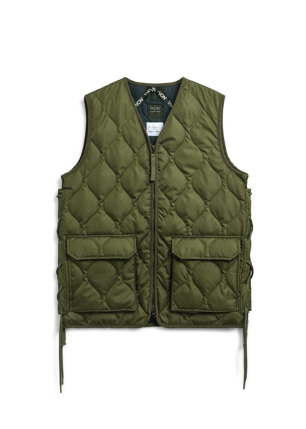 TAION Unisex Military W-Zip Lace Up V-Neck Down Vest (Hard Shell)