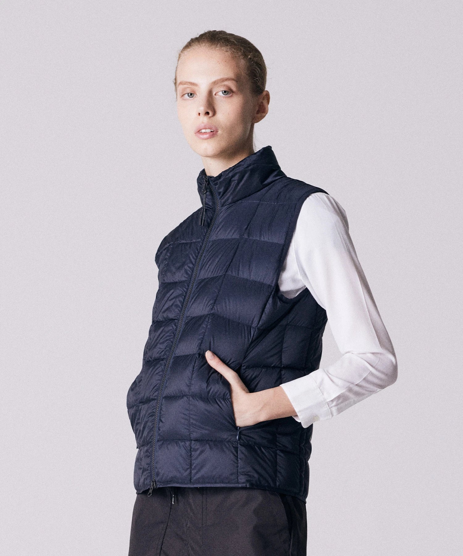 TAION Unisex Basic Hi-Neck W-Zip Down Vest