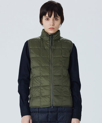 ☆cocoa☆【 TAION 】LONG DOWN GILET Military Zip V Neck Down Vest in Charcoal - Taion | Afura Store