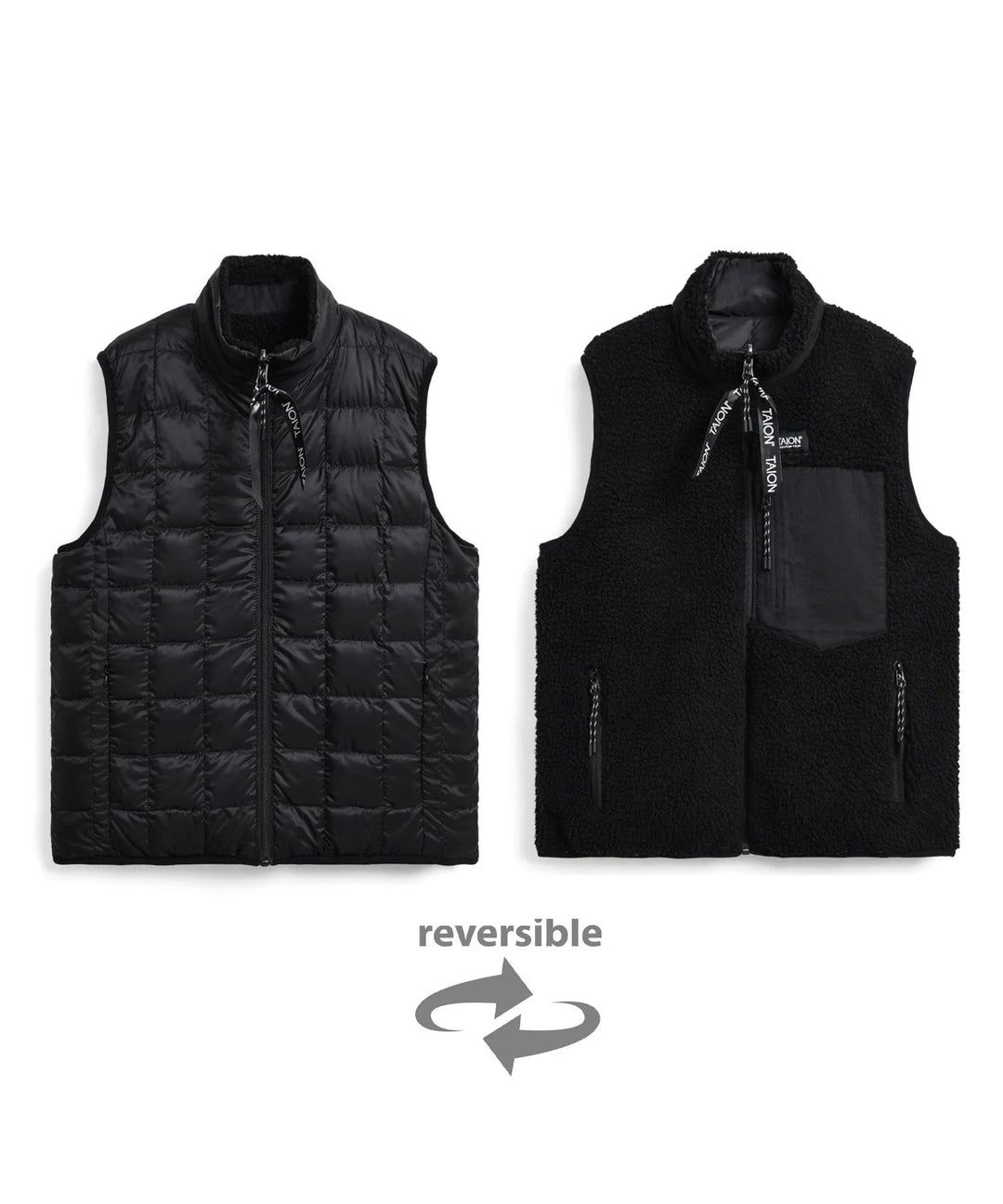 Unisex Mountain Reversible Down x Boa Vest – TAION US Unisex Mountain Reversible Down x Boa Vest – TAION US
